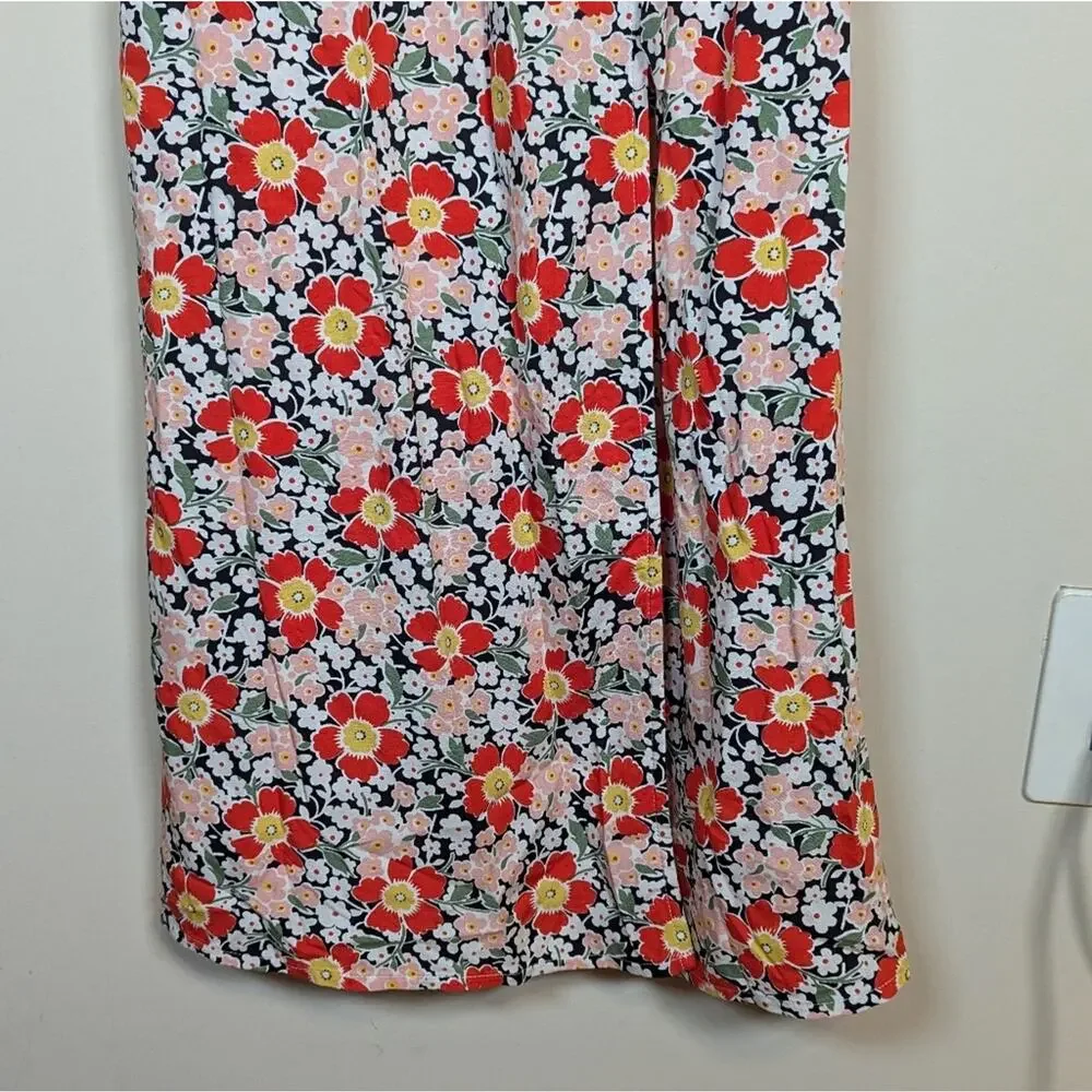 J. Crew Mercantile Floral Midi Wrap Short Sleeve Dress Viscose Red Pink